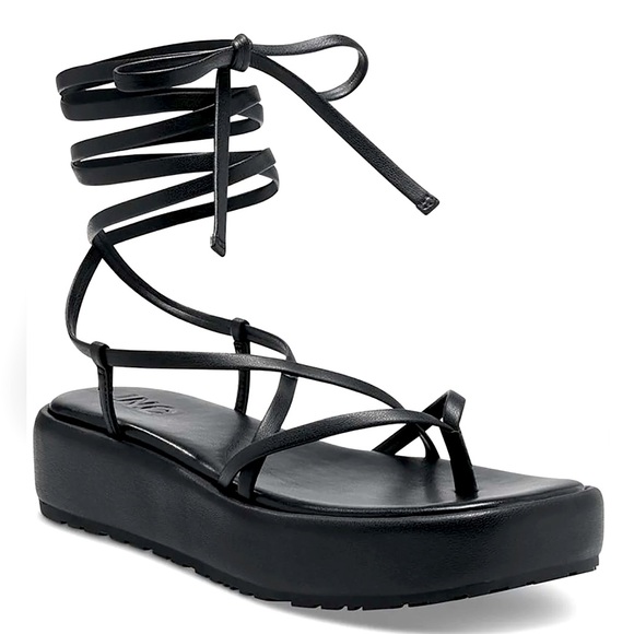 INC Rexile Strappy Platform Sandals – Black Faux Leather - Picture 1 of 4